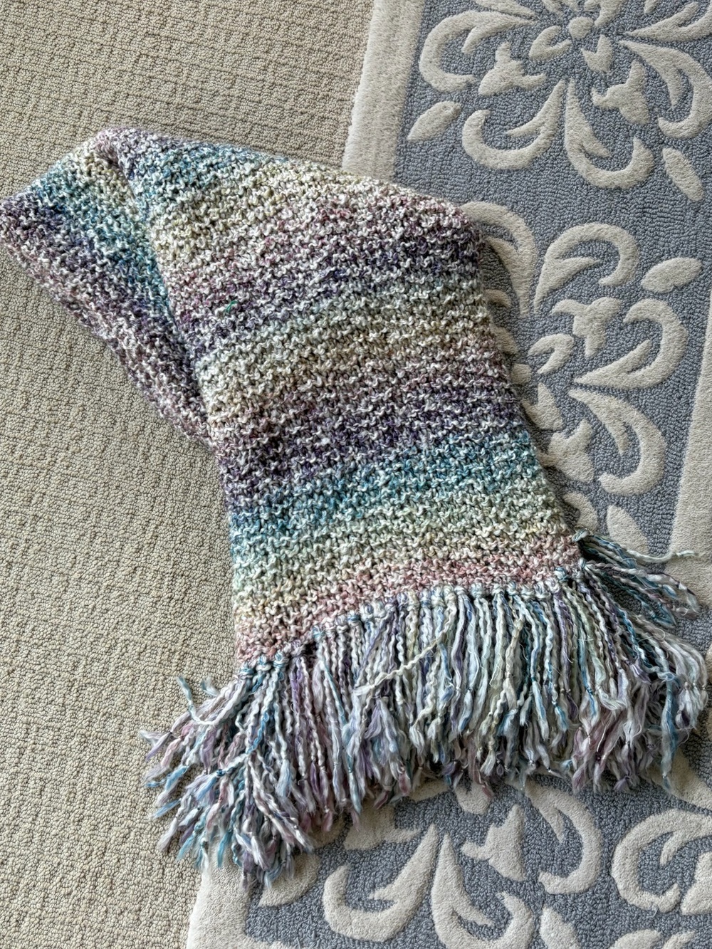Hand Knitted Multicolor w/ Fringe Prayer Shawl
